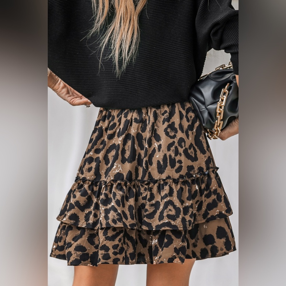 Cupshe Brown and Black Leopard Print Ruffled Mini Skirt